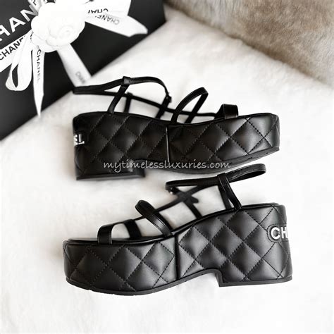 chanel rope sandals 2019|Chanel quilted platform sandals.